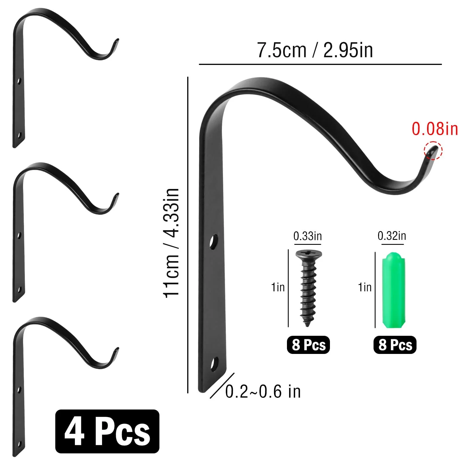 Тримачі для підвісних кошиків Набір із 4 штук Залізо 11 см Чорний, фото №6