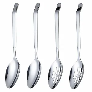 Ложка для сервірування велика нержавіюча сталь з довгою ручкою і прорізом - Фото 1