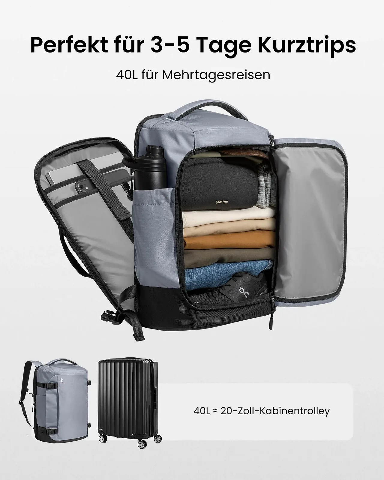 Рюкзак для ноутбука tomtoc 40L Travel TSA Friendly Waterproof 17.3 дюйма, фото №3 Рюкзак для ноутбука tomtoc 40L Travel TSA Friendly Waterproof 17.3 дюйма, фото №3