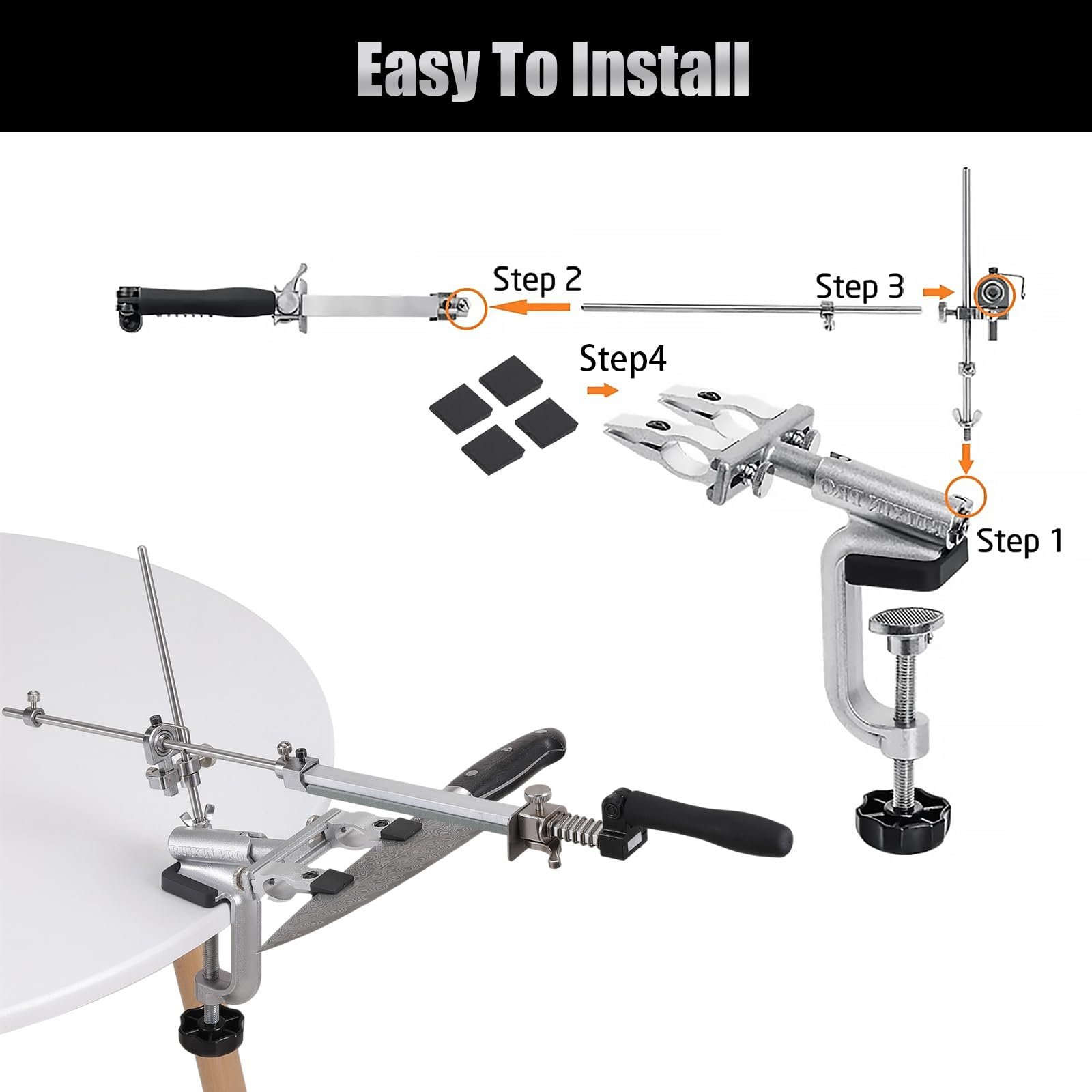 Професійна Точило для ножів RX-009 система заточування нержавіюча сталь поворот на 360° з набором із 4 каменів Silver, фото №2 Професійна Точило для ножів RX-009 система заточування нержавіюча сталь поворот на 360° з набором із 4 каменів Silver, фото №2