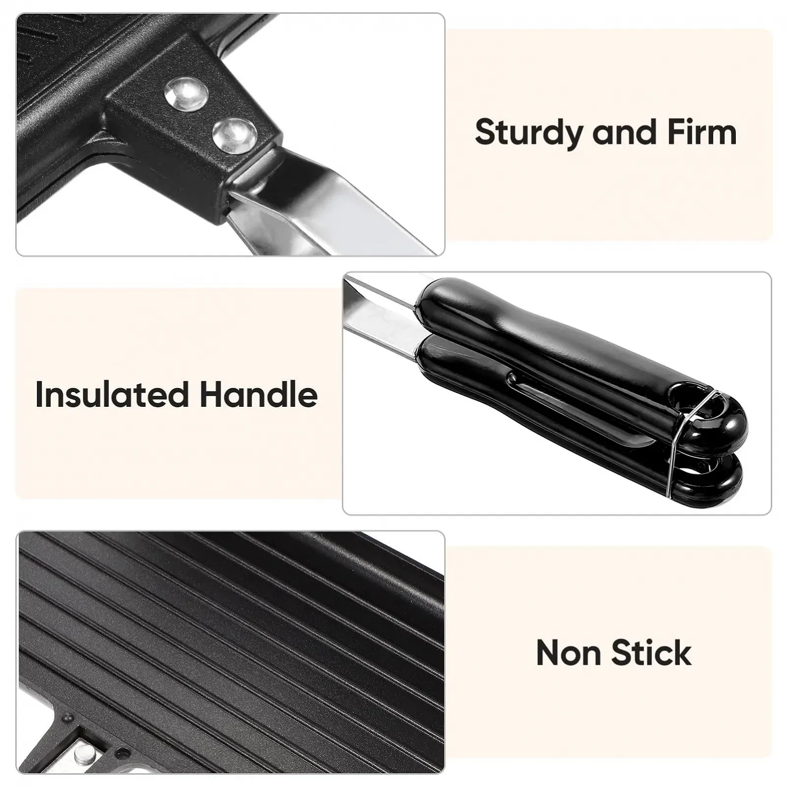 Двухсторонняя Сэндвичница MAGICLULU, алюминиевая с антипригарным покрытием и ручкой, для дома и кухни., фото №7