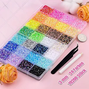 Набор страз для ногтей Glitter Stones Nails Set круглые глянцевые 3 мм 24 цвета 19200 шт с пинцетом и восковым карандашом synthetic.ua - Фото 1