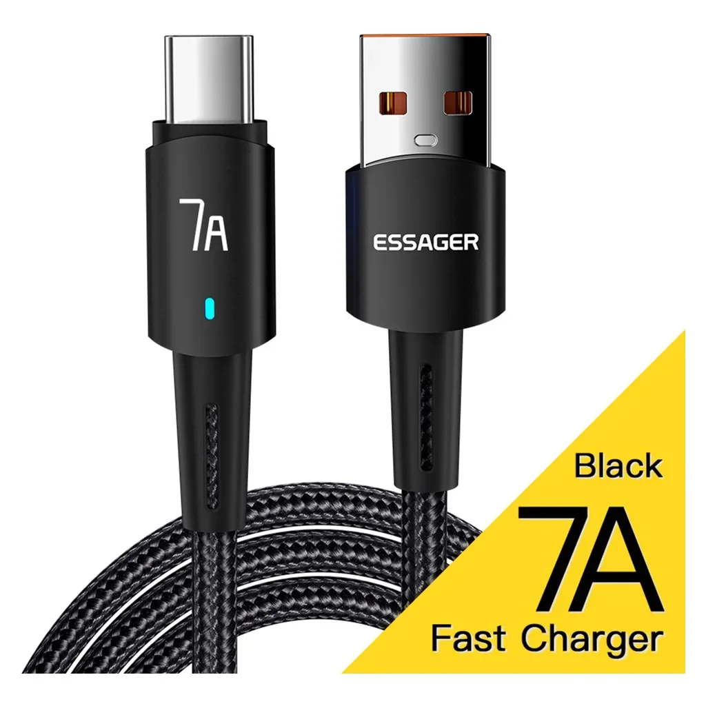 Дата кабель USB 2.0 AM to USB-C 0.5m 7A 100W black Essager (EXC7A-CGB01-P), фото №3 Дата кабель USB 2.0 AM to USB-C 0.5m 7A 100W black Essager (EXC7A-CGB01-P), фото №3