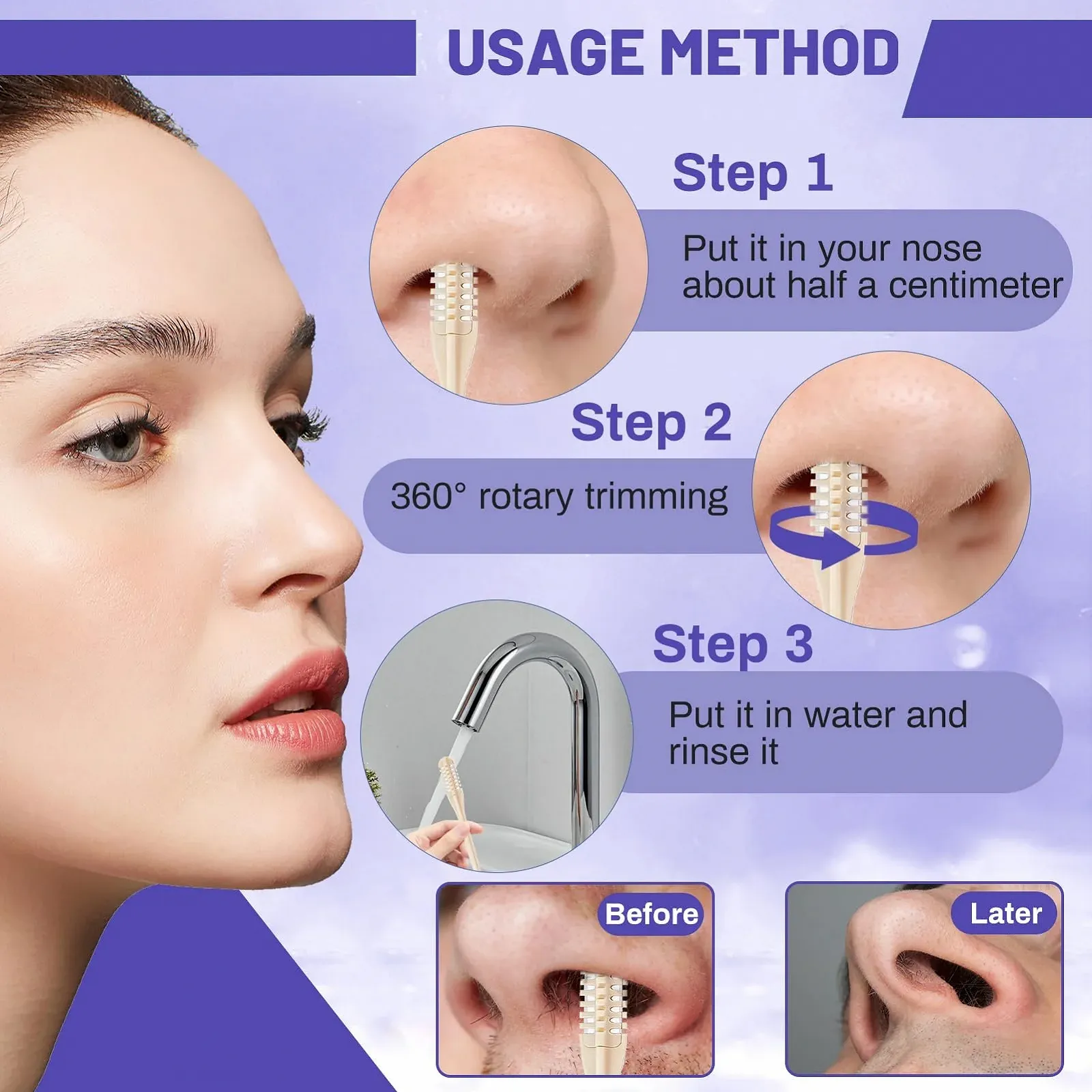 Тример Miioto для носа Подвійний 2-в-1 з вушним стрижнем без живлення 10 шт., фото №5