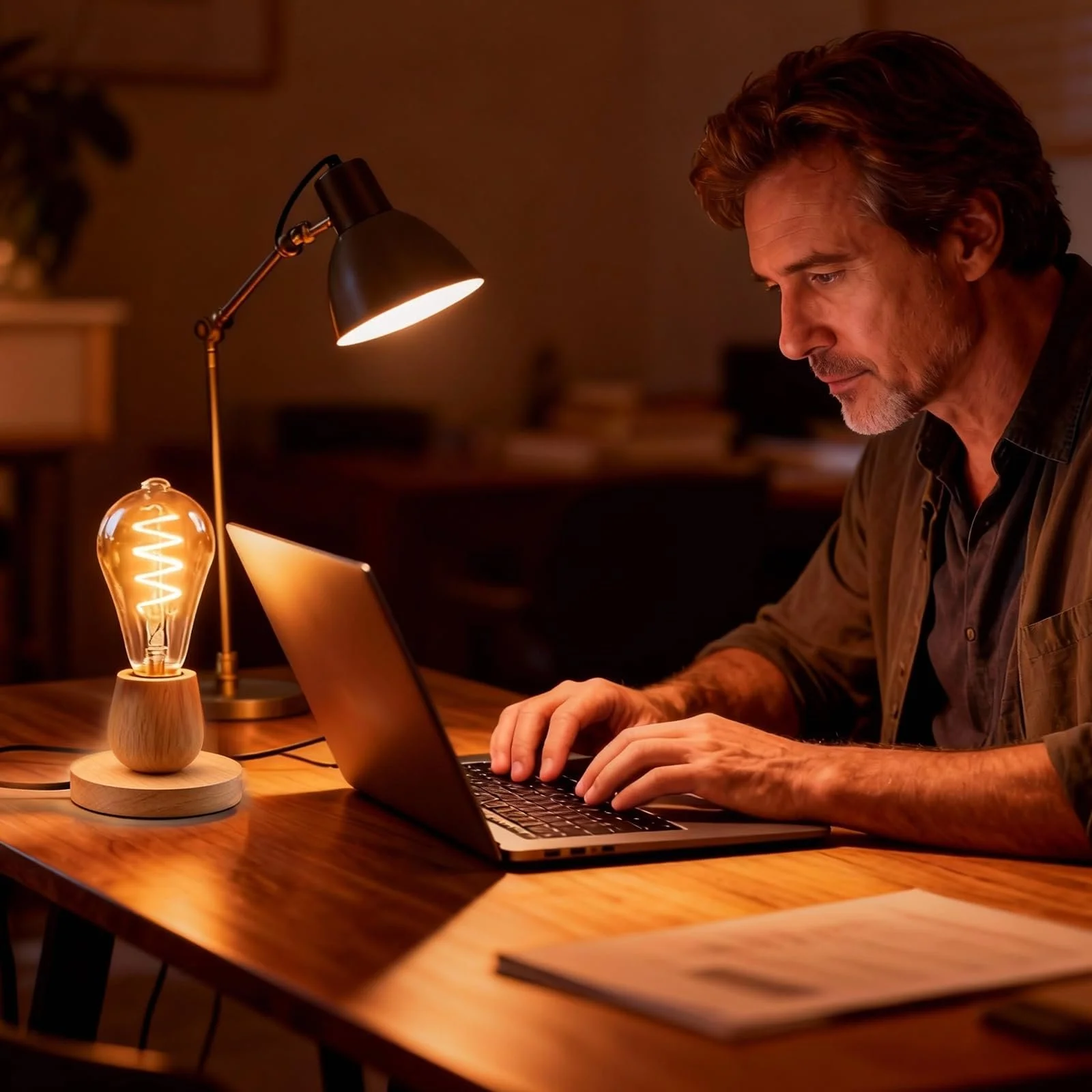 Настільна лампа дерев'яна E27 з кабельним вимикачем ретро (без лампочки), фото №4