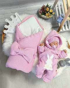 Зимний набор для новорожденного Кролик розовый - Фото 1