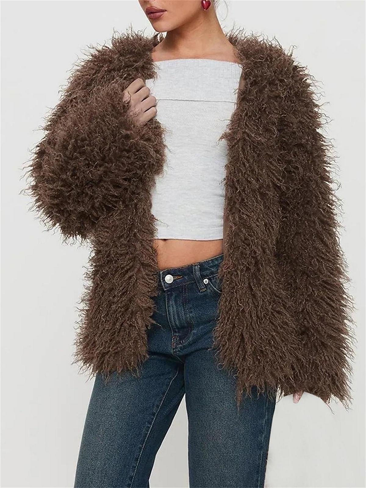 Жіноча куртка зі штучного хутра SANSIWU з кишенями, фото №2