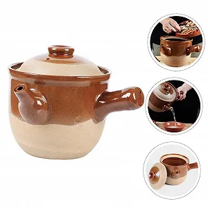 Керамическая кастрюля для тушения 1,5 л с носиком и термоизолированной ручкой Традиционная synthetic.ua - Фото 1