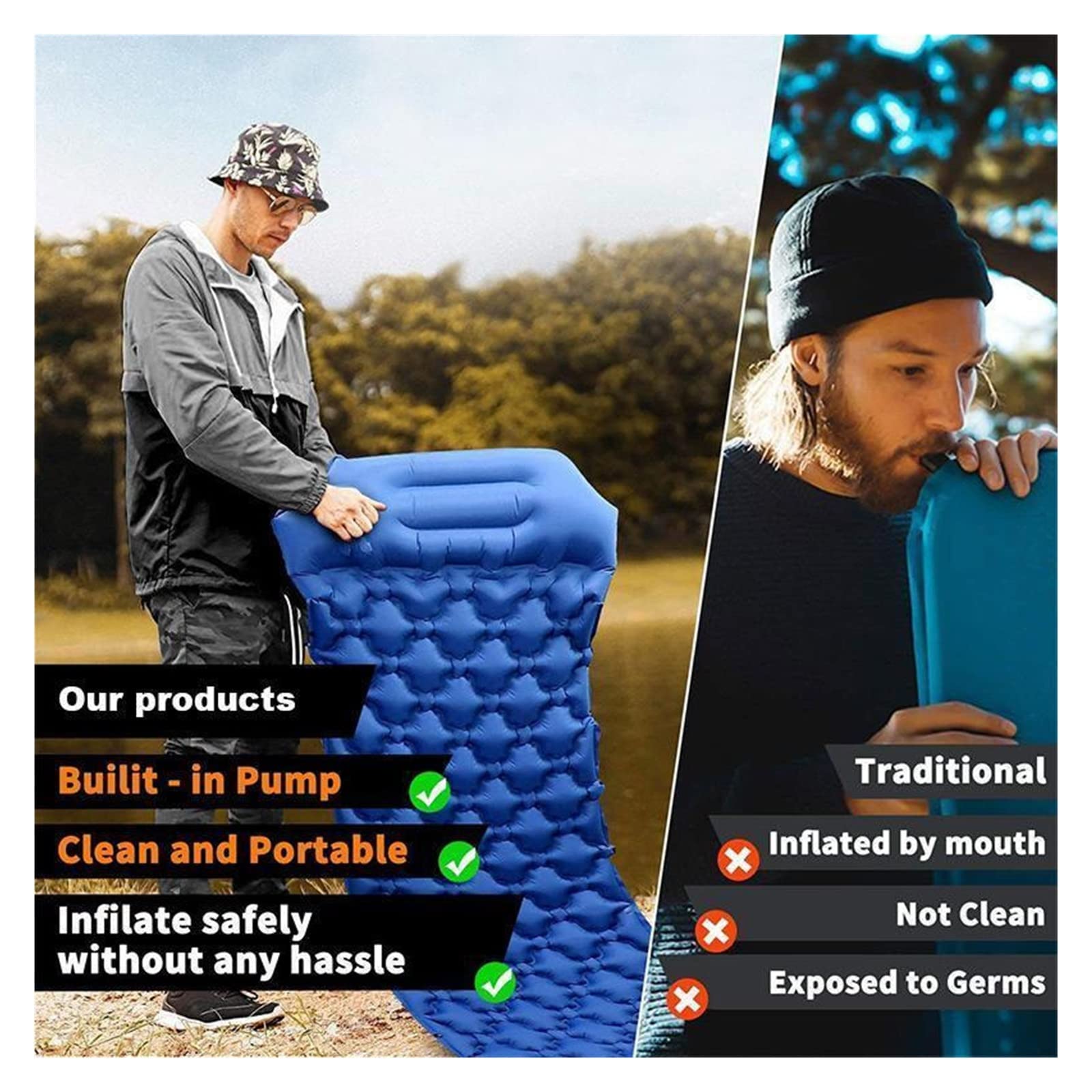 Коврик GaRcan Outdoor Tent Camping Inflatable Mattress Подушка Складная Кровать Сверхлегкая Воздушная Подушка Двойной Зеленый, фото №6