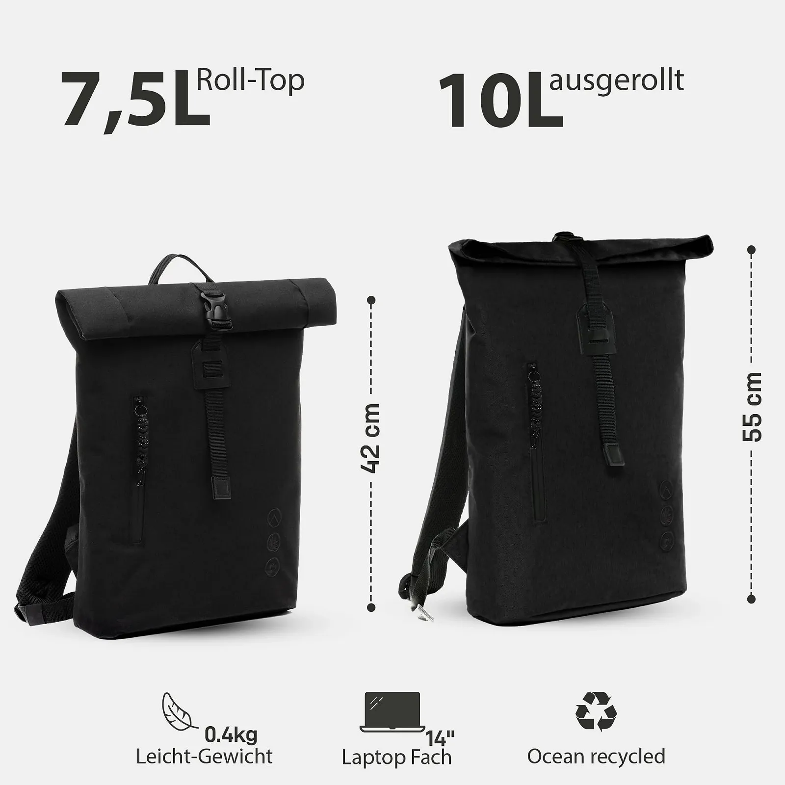 Рюкзак SONS OF ALOHA Alani Roll-Top Slim & Small Daypack 14 дюймів Black, фото №2 Рюкзак SONS OF ALOHA Alani Roll-Top Slim & Small Daypack 14 дюймів Black, фото №2