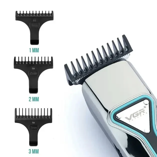 Профессиональная аккумуляторная машинка триммер для стрижения волос VGR V-008 3 съемные насадки, фото №3