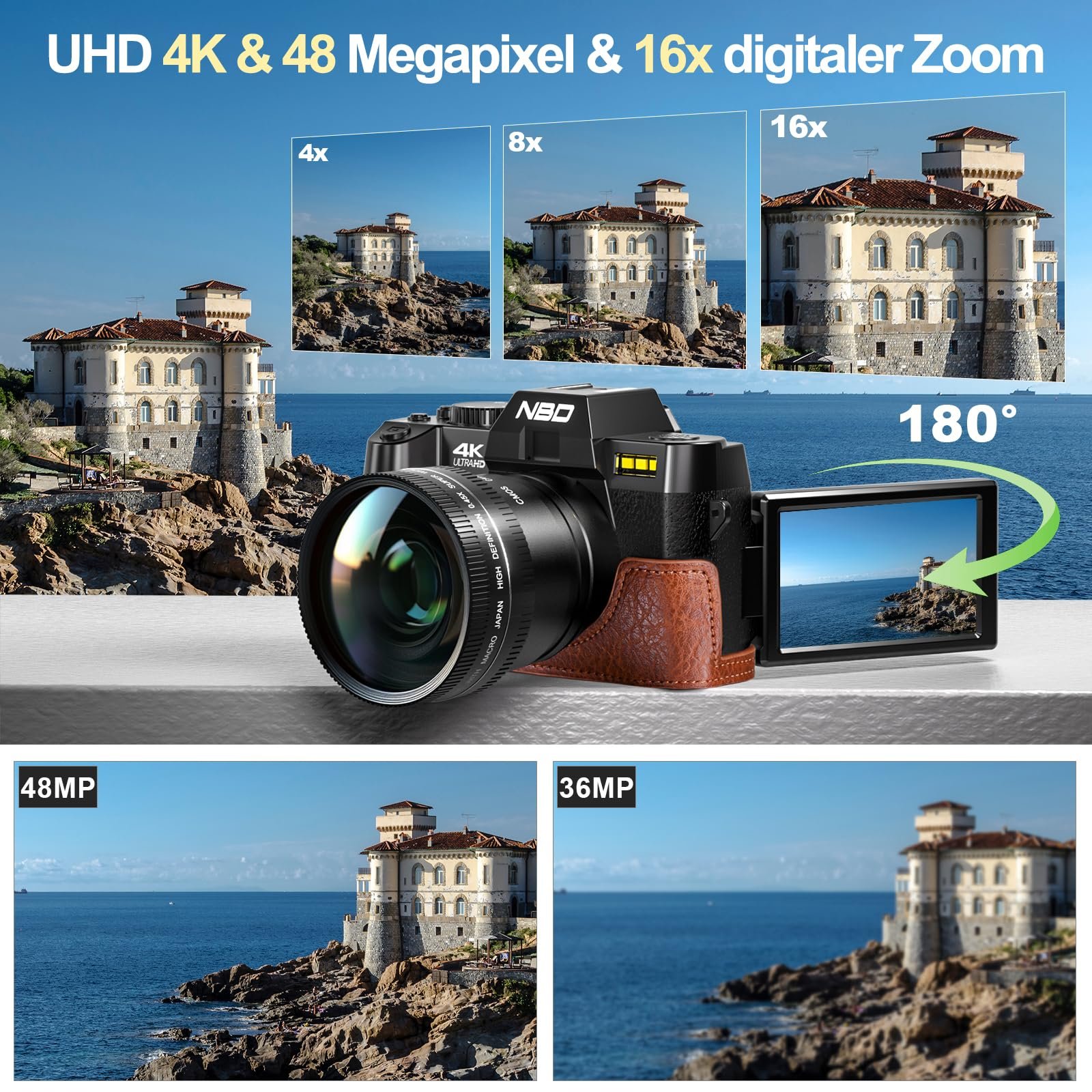 Цифрова камера NBD 4K 48MP Автофокус 16X Зум 3-дюймовий дисплей, що обертається на 180

Deep Black, фото №2