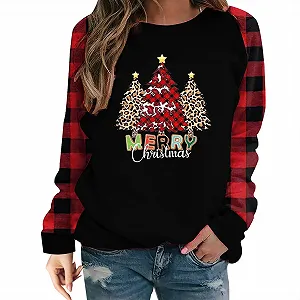 Женский Рождественский Свитшот Рождественский Забавный Графический Пуловер Элегантный Шик Распродажа Повседневный Модный Рождественский Узор в Клетку Круглый Вырез Длинный Рукав Футболка Свободный Верх Свитер Уродливый Рождественский - Фото 1