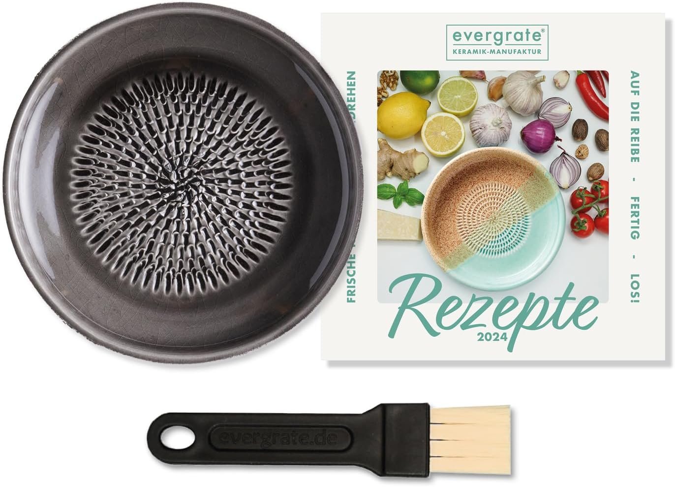 Терка Evergrate Charcoal / Керамічна / з щіткою та книгою рецептів, фото №1 Терка Evergrate Charcoal / Керамічна / з щіткою та книгою рецептів, фото №1