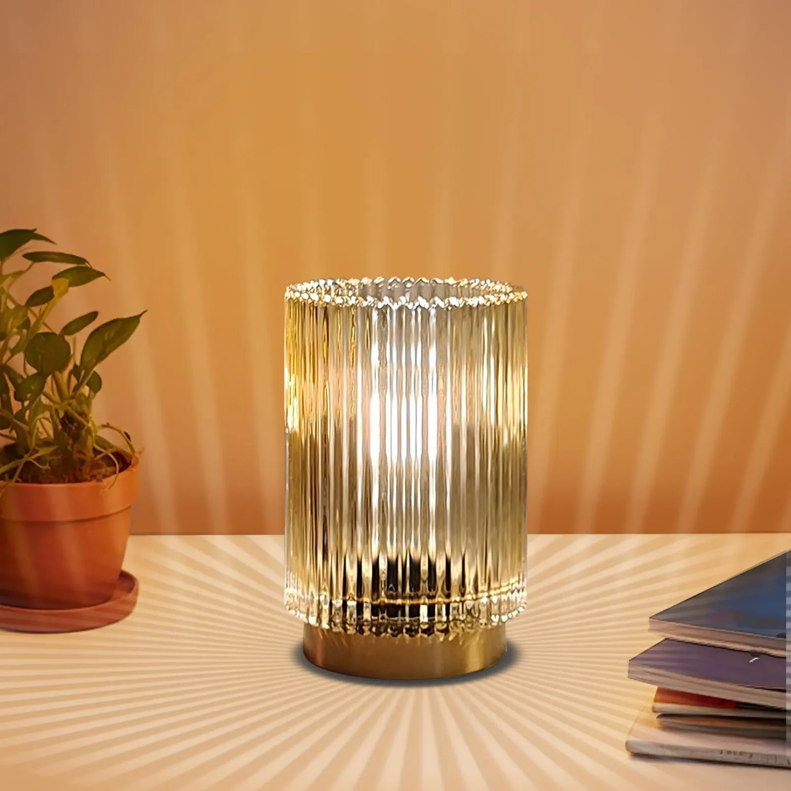 Настільна лампа Бездротова Скляна Акумуляторна Бурштиновий, фото №1