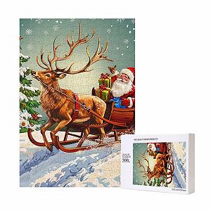 Деревянный пазл Веселого Рождества 300 деталей с коробкой для хранения - Фото 1