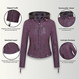 Кожаная мотоциклетная куртка с капюшоном Infinity Leather Classic женская synthetic.ua - Фото 1
