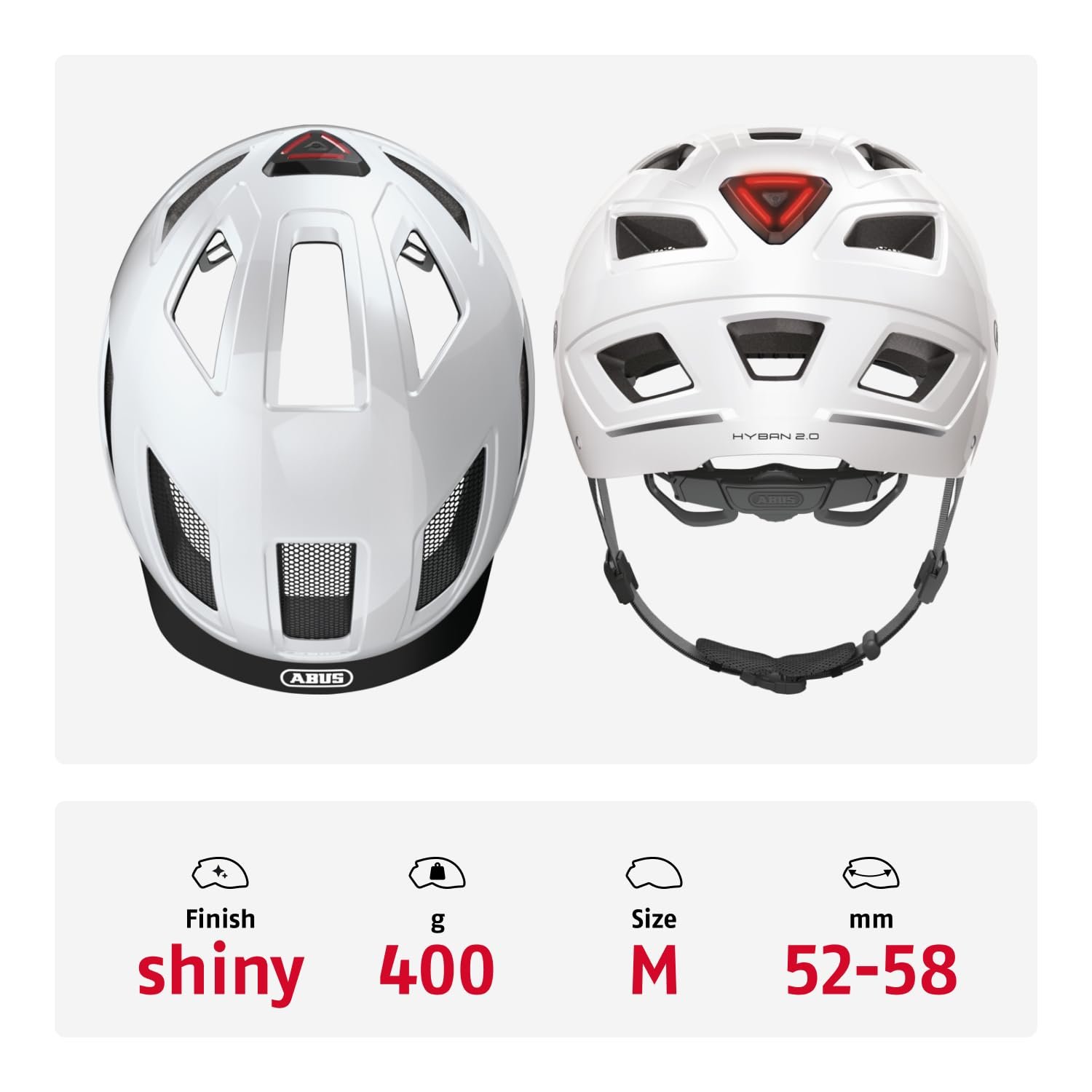 Шолом ABUS Hyban 2.0 Міський З заднім ліхтарем ABS Polar White, фото №3