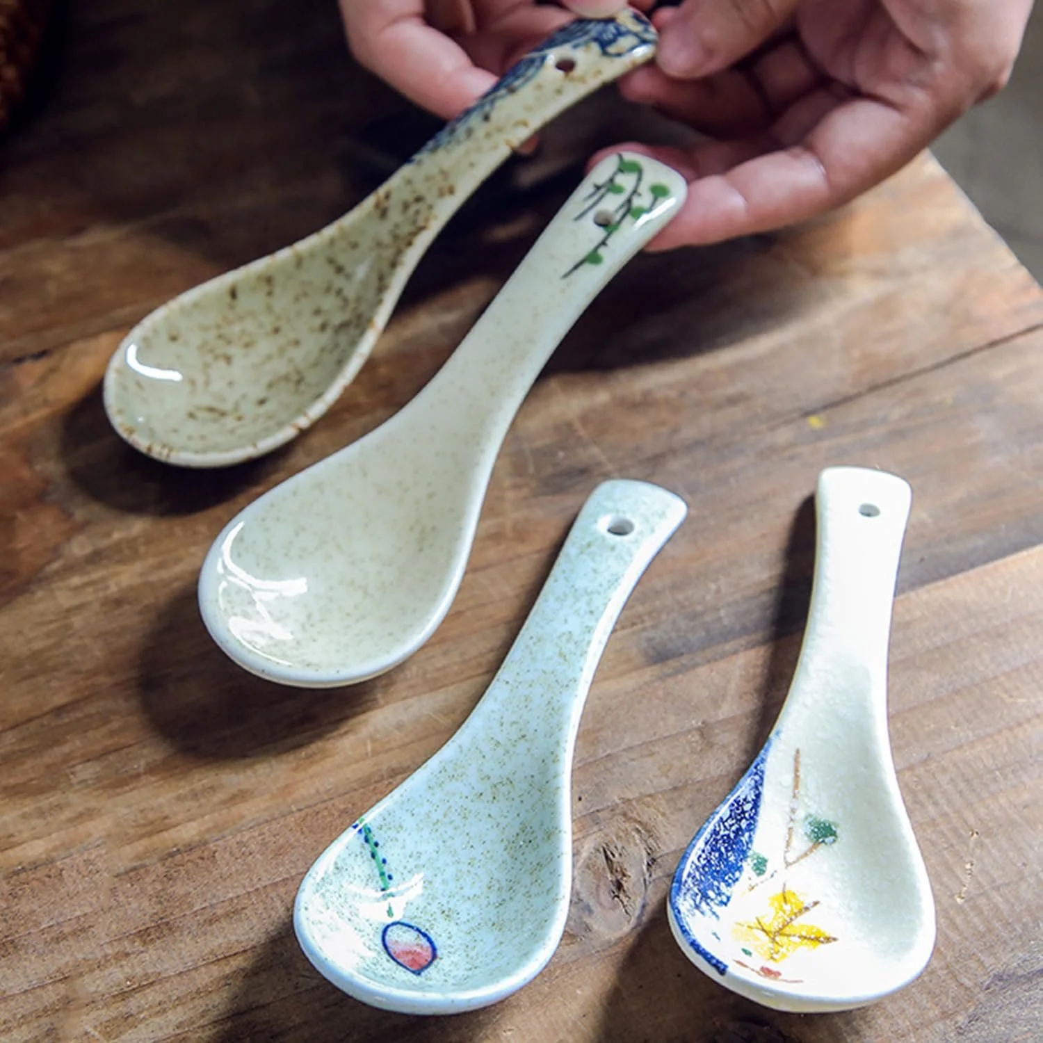 Ложка супова (набір 6 шт.) Ceramic Chinese Soup Spoon в японському стилі для супу, пельменів, фо, вонтонів, місо, фото №4