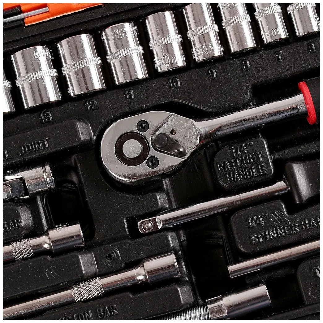 Набор торцевых головок бит с трещеткой 1/4" удлинитель вороток ключи SHUNDA 53 предмета, фото №8