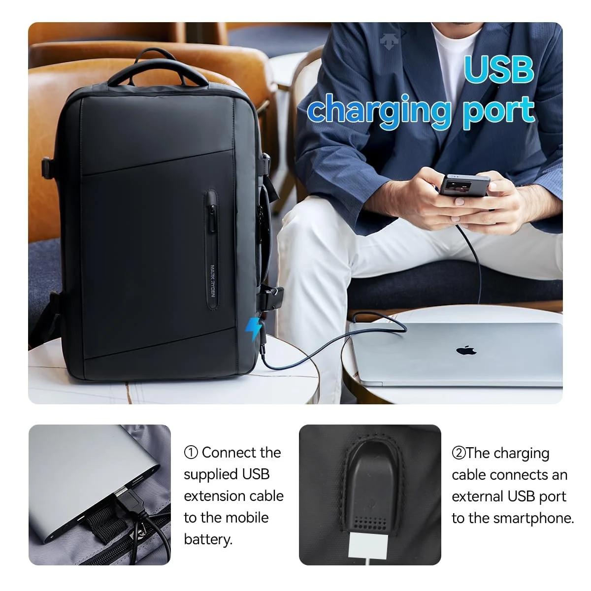 Рюкзак діловий Mark Ryden розширюваний 26л-38л 17" USB YKK 45 х 36 х 20 см чорний, фото №6 Рюкзак діловий Mark Ryden розширюваний 26л-38л 17" USB YKK 45 х 36 х 20 см чорний, фото №6