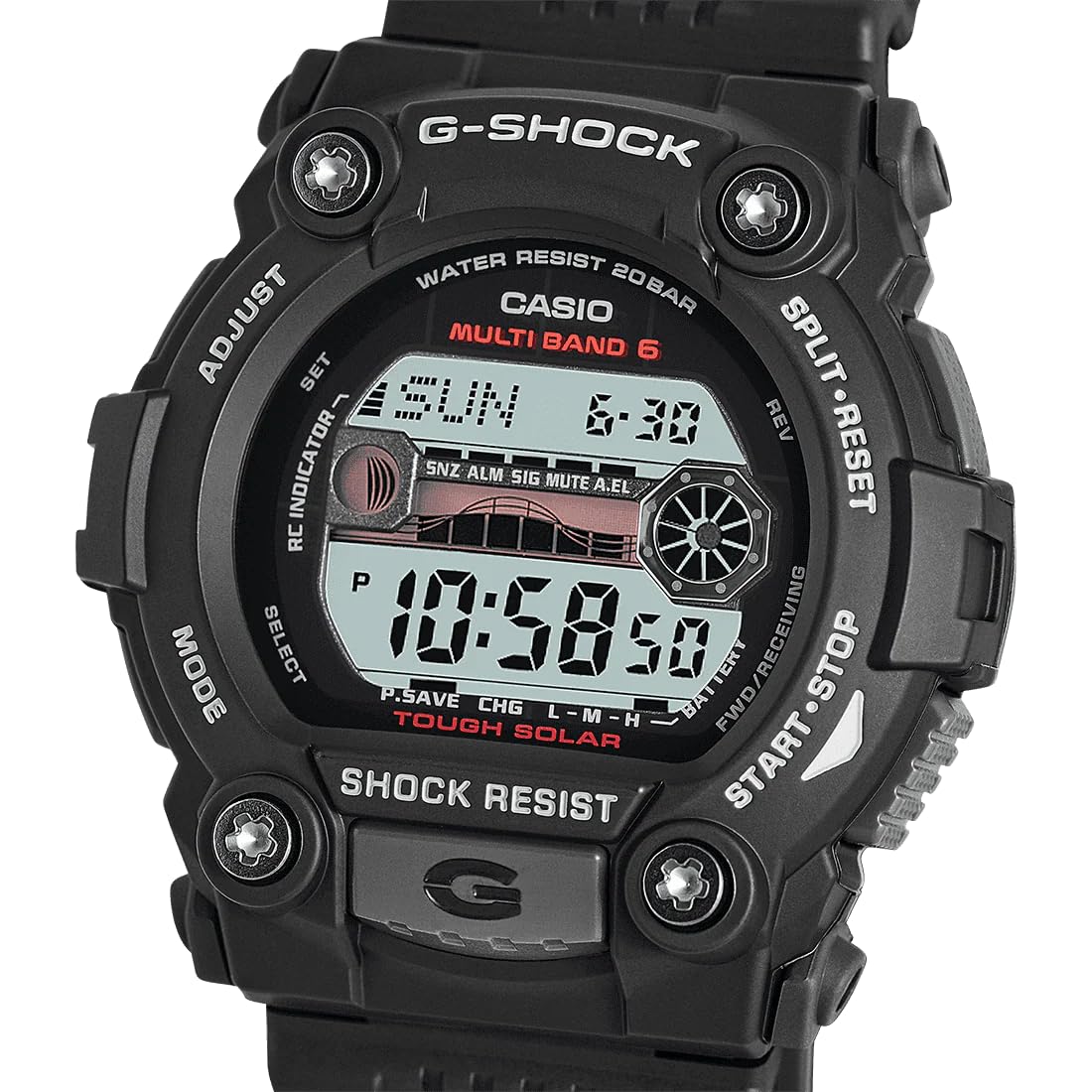 Чоловічий годинник Casio G-Shock GW-7900-1ER Кварцовий з сірим циферблатом цифровий дисплей чорний ремінець з смоли, фото №5