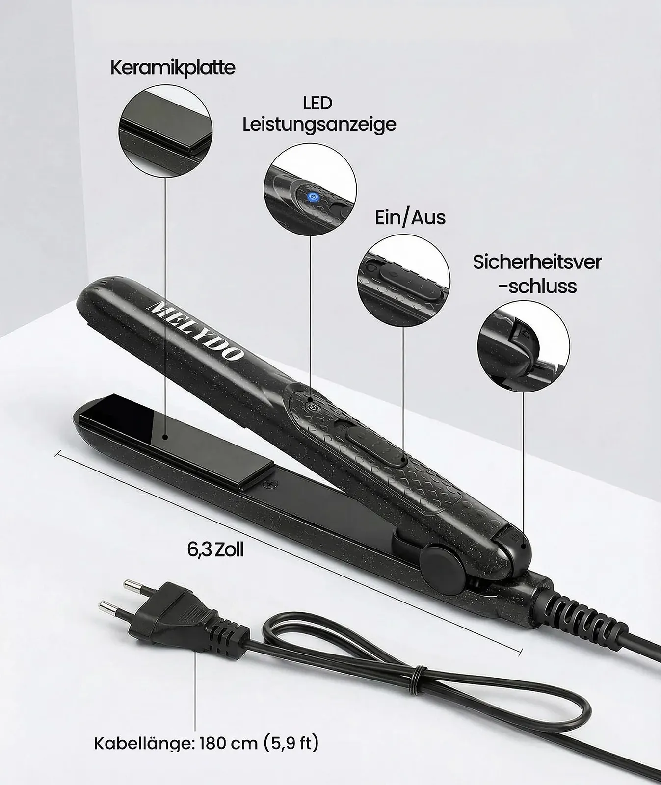 Міні-випрямляч для волосся для короткого волосся Dual Power Supply керамічний Black, фото №7 Міні-випрямляч для волосся для короткого волосся Dual Power Supply керамічний Black, фото №7