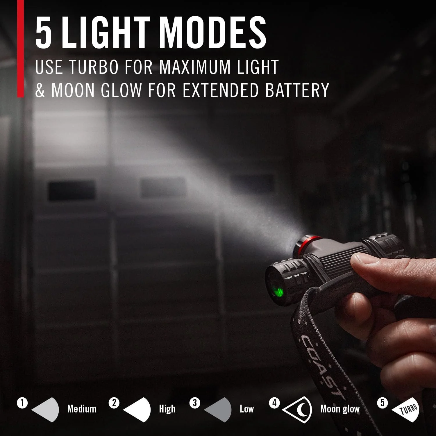 Налобний ліхтар Coast XPH30R 1200 люмен з фокусуванням, USB-C акумуляторний, подвійного живлення, світлодіодний, з магнітною основою, чорний, фото №11