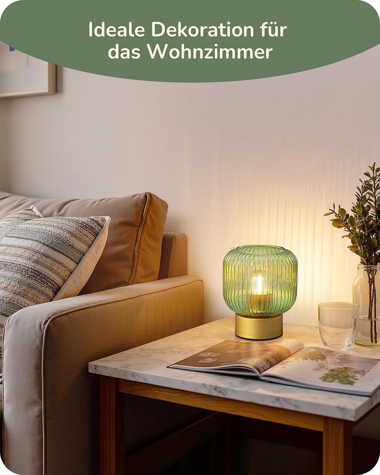 Настільна лампа EDISHINE LED зі скляним плафоном та металевою основою E27 2700 K Золота/Зелена, фото №7