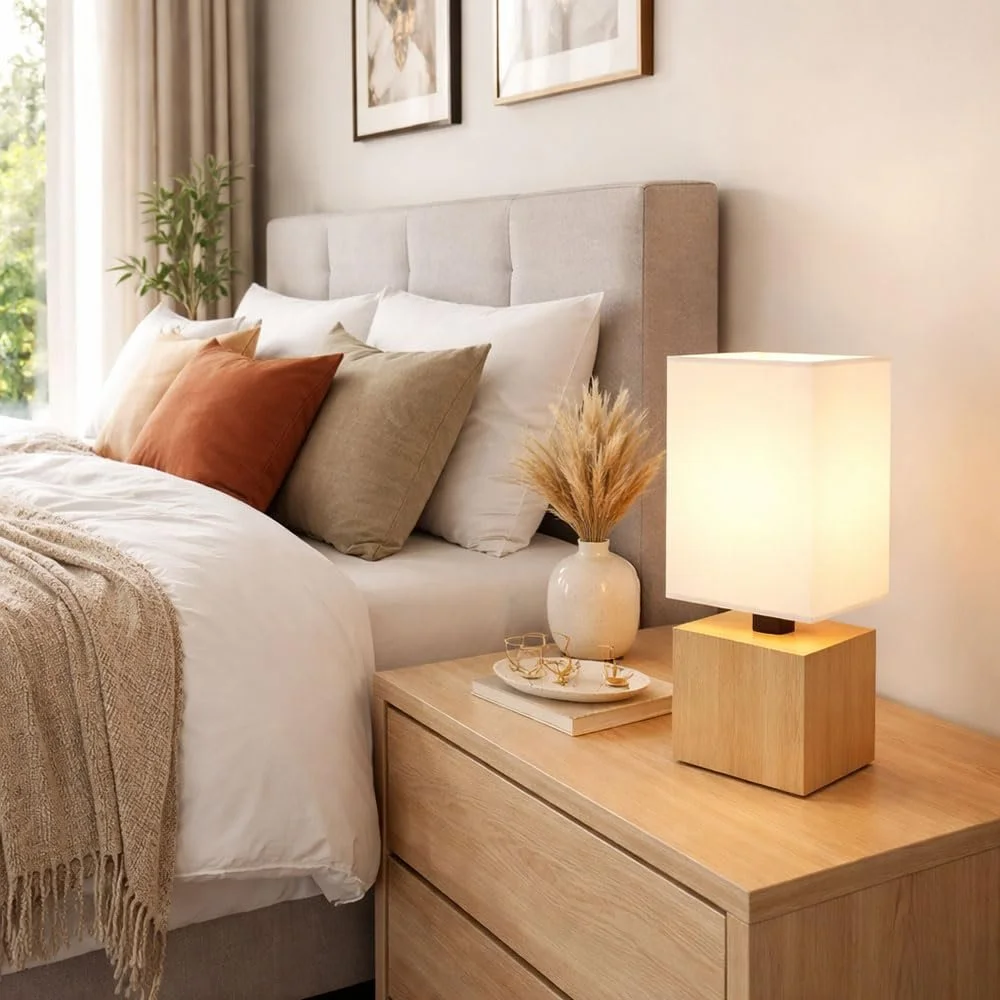 Настольная лампа Globo деревянная квадратная текстиль 1x E27 12 x 12 x 30 см Белая, фото №4