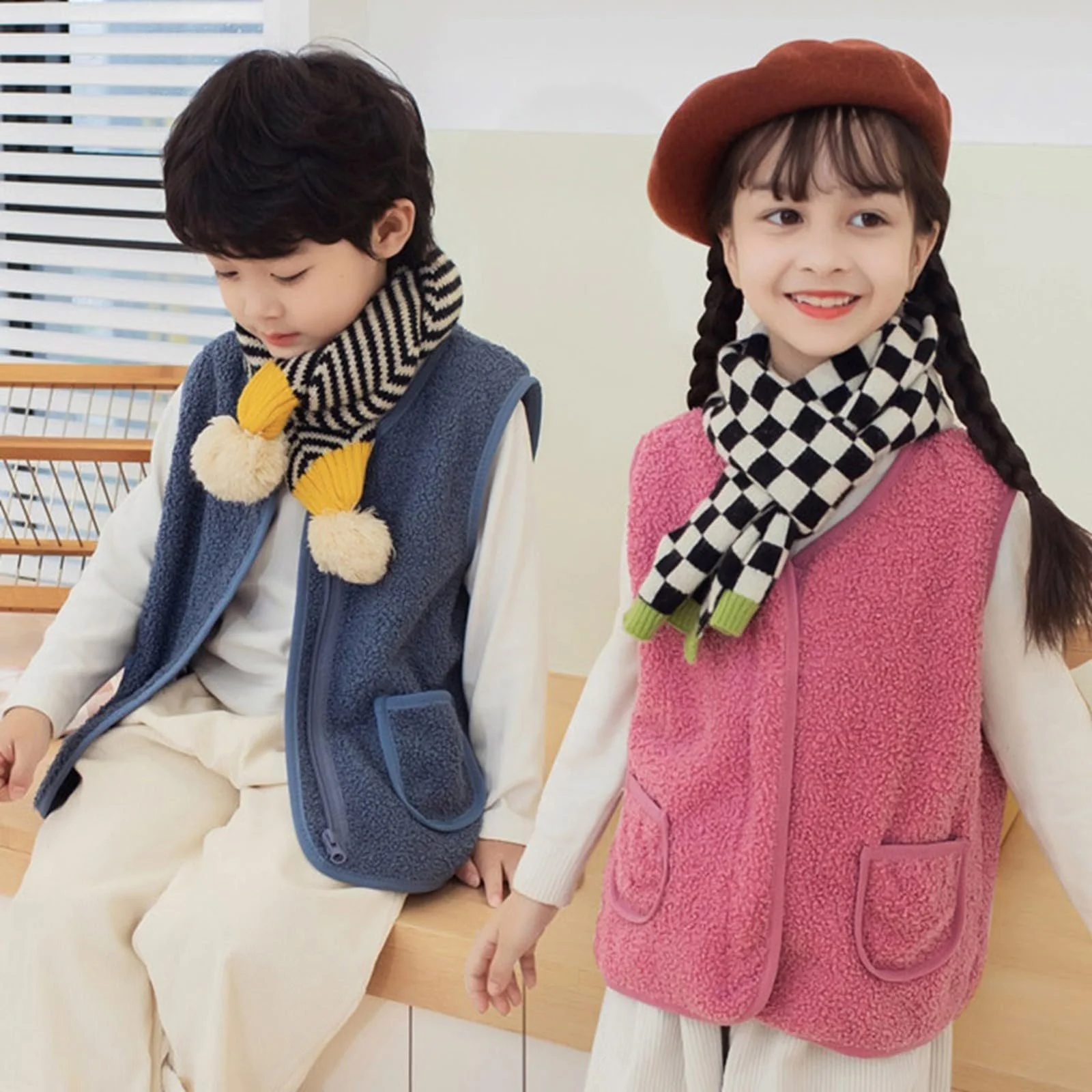 Однотонний плюшевий жилет Teddy Fleece для дітей з кишенями, зимовий жилет Teddy Fleece, легкий короткий хутряний жилет, теплий плюшевий зимовий жилет для хлопчиків, перехідна куртка для вулиці, фото №4