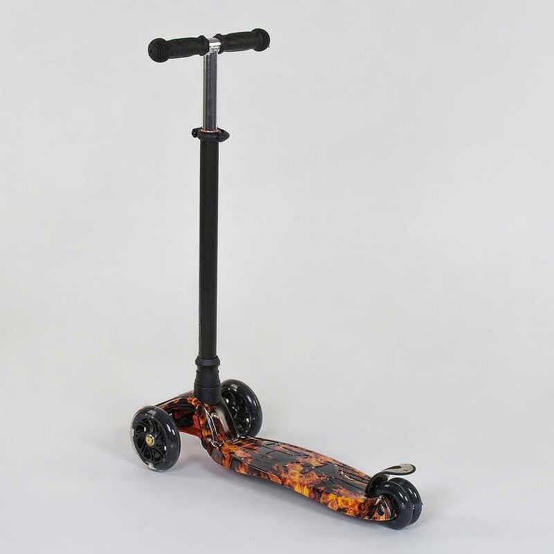 Самокат дитячий пластмасовий з алюмінієвою трубкою руля 4 колес Black/Orange 74312, фото №5