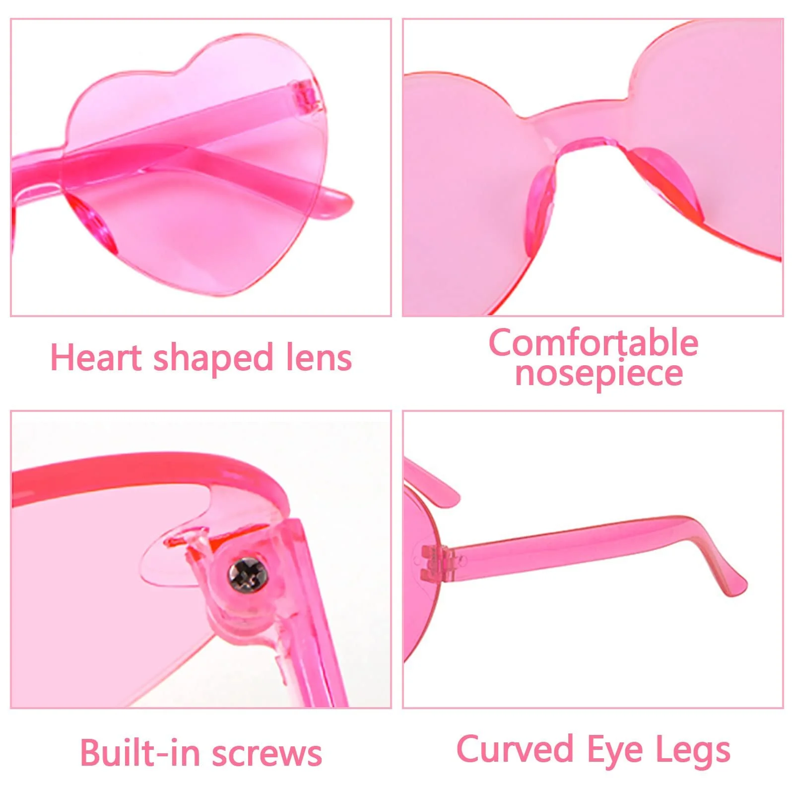 Солнцезащитные очки в форме сердца, набор 8 штук, прозрачные ретро, фото №3
