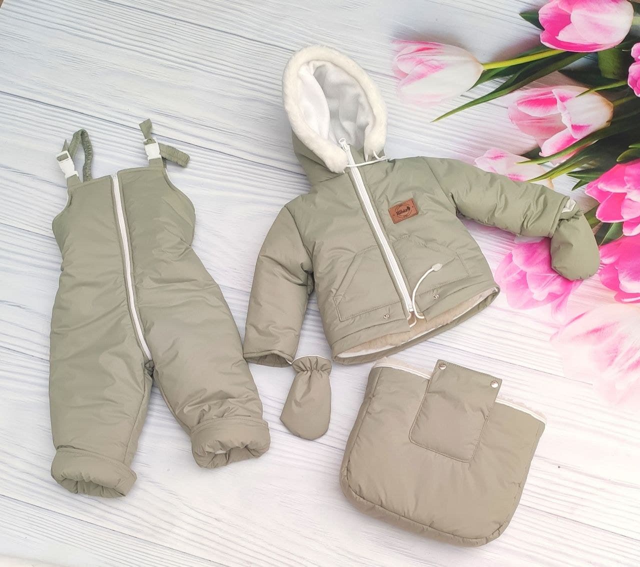 Дитячий зимовий комбінезон 3в1: конверт, куртка, штани оливкова (EL00010), фото №1