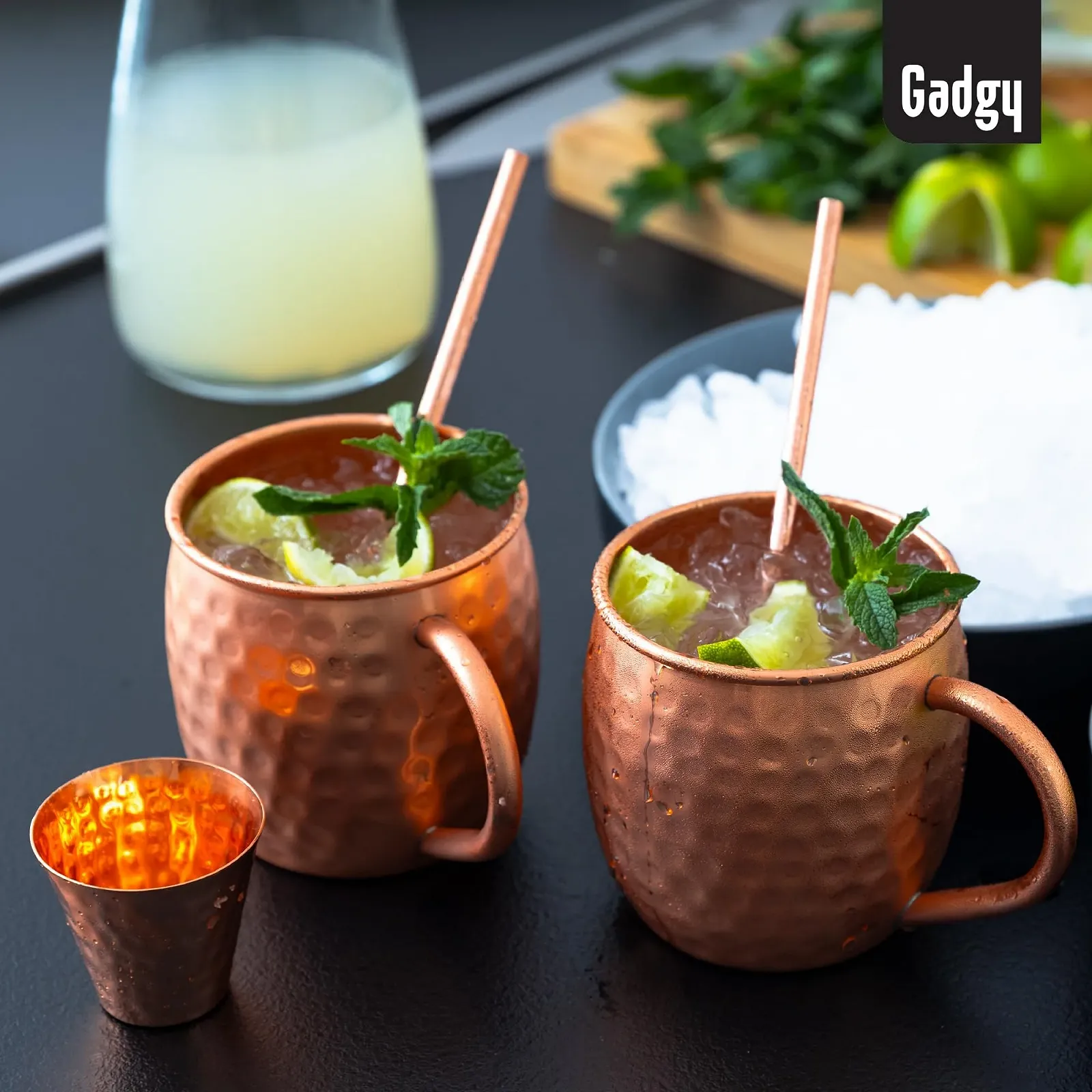 Набор кружек для коктейля Moscow Mule Gadgy 4 медные кружки, 4 трубочки, 1 мерный стакан, фото №8 Набор кружек для коктейля Moscow Mule Gadgy 4 медные кружки, 4 трубочки, 1 мерный стакан, фото №8