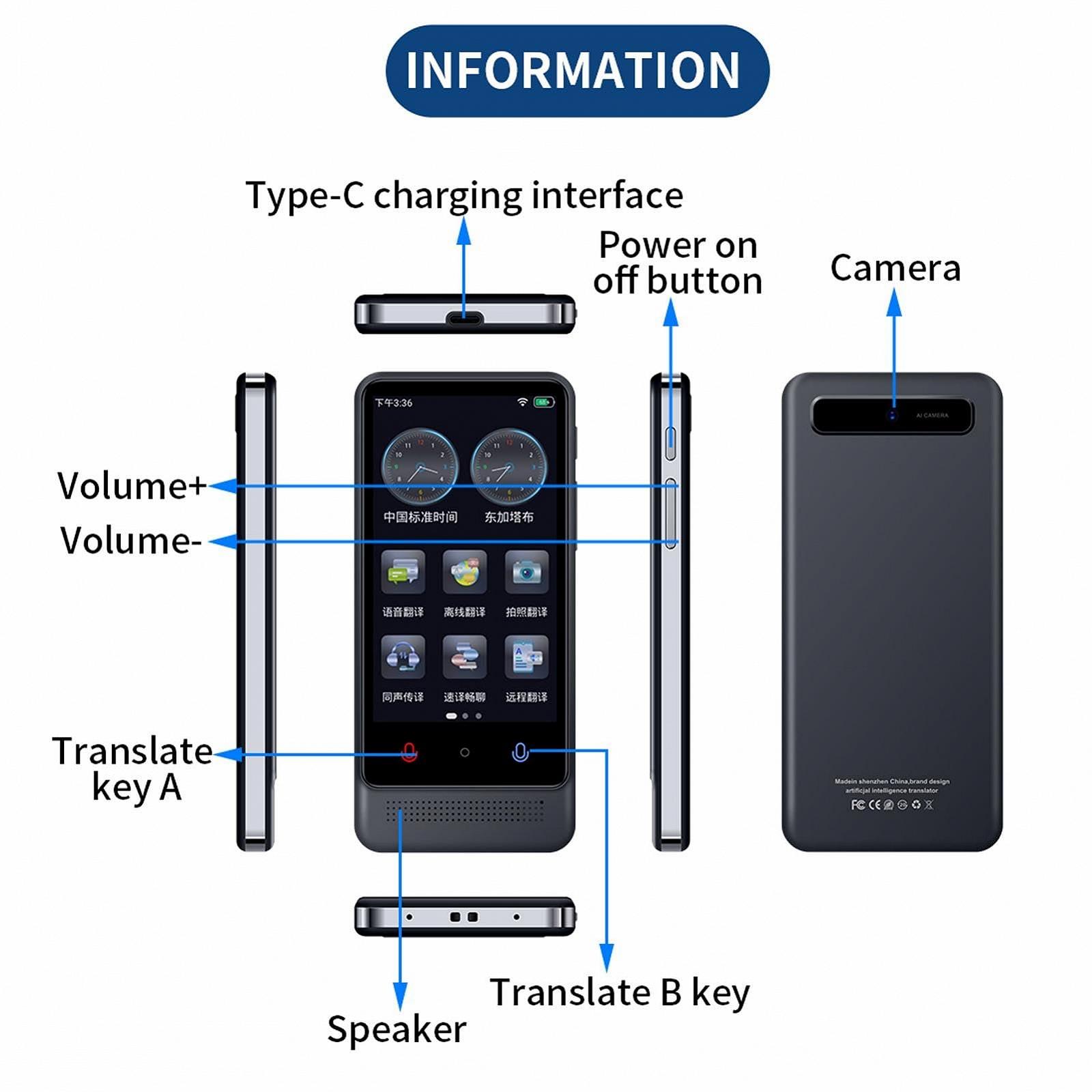 Перекладач AI, Пристрій голосового перекладу, Голосовий в реальному часі 3.0-дюймовий сенсорний екран 1 ГБ 8 ГБ, 138 мов, фото №9