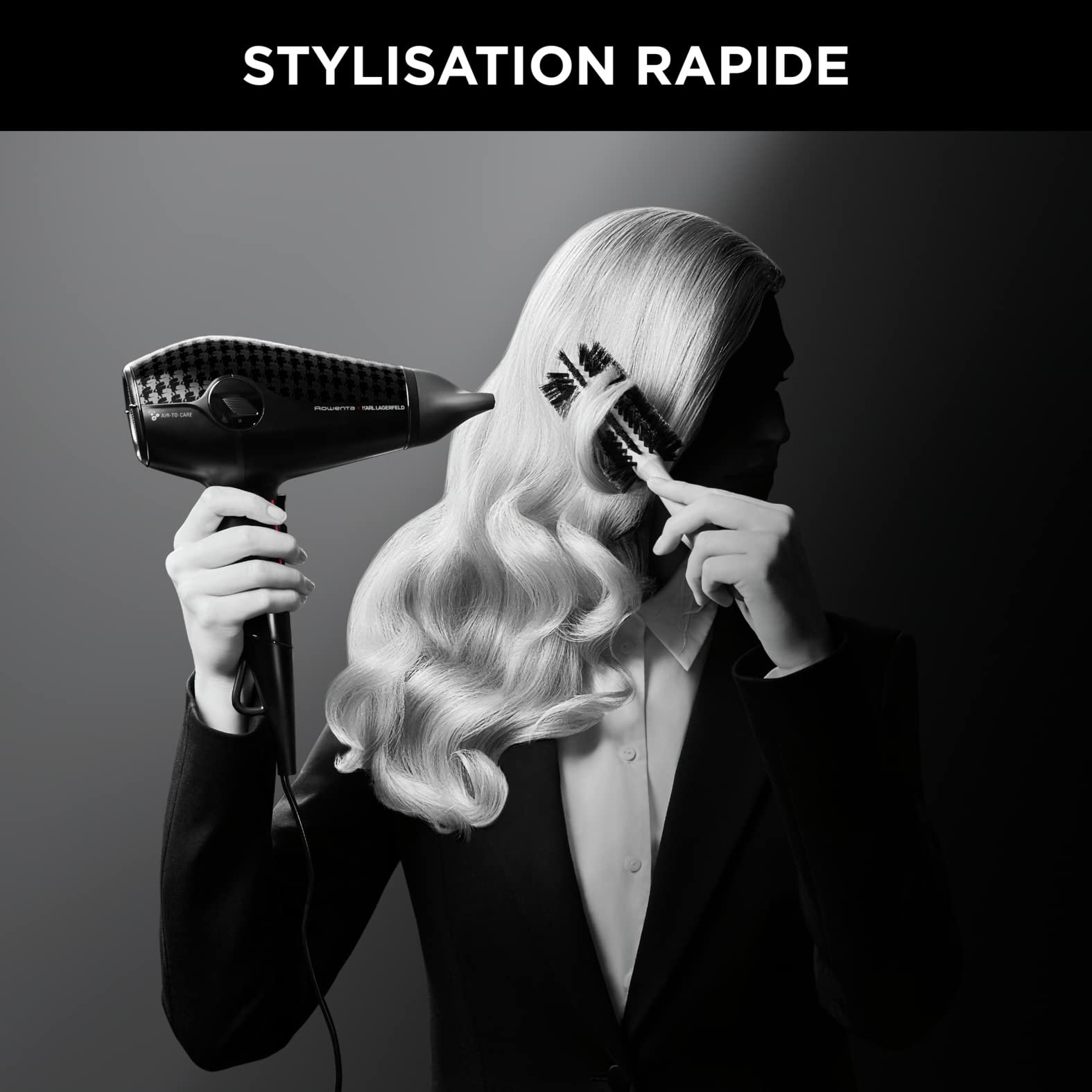 Фен Rowenta x Karl Lagerfeld CV613L, гибридный двигатель для ультрабыстрой сушки, Ion Booster, Glow Booster, насадка для укладки 8 мм, кнопка холодного воздуха, эргономичный, черный/красный, фото №3