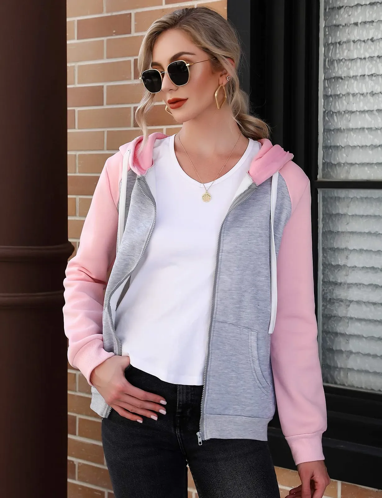 Женское худи на молнии с карманами Sykooria для бега и фитнеса, фото №6