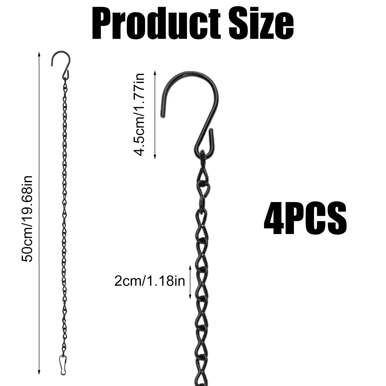 Ланцюги для підвішування DGN набір з 4 шт. металеві чорні 50 см, фото №2