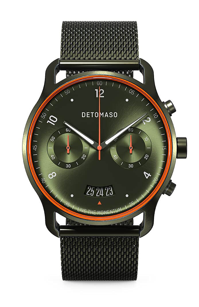 Чоловічий годинник аналоговий кварцовий DeTomaso Sorpassso Velocita Olive Orange, оливковий, фото №1
