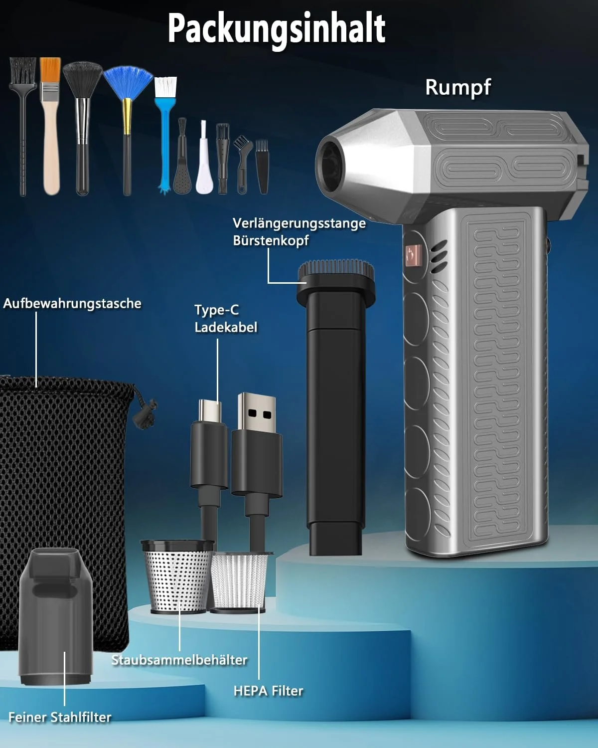 Електрична повітродувка-пилосос 2-в-1 MAEZOE 130 000 об/хв Плавно регульована швидкість 8000 мАг Сріблясто-сірий, фото №8 Електрична повітродувка-пилосос 2-в-1 MAEZOE 130 000 об/хв Плавно регульована швидкість 8000 мАг Сріблясто-сірий, фото №8