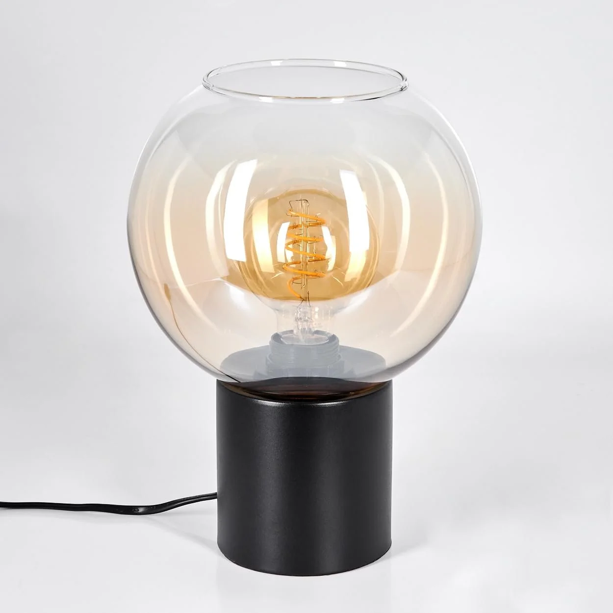 Настільна лампа HOFSTEIN Koyoto метал/скло Ø 20 см E27 Чорний/Бурштиновий/Прозорий, фото №9