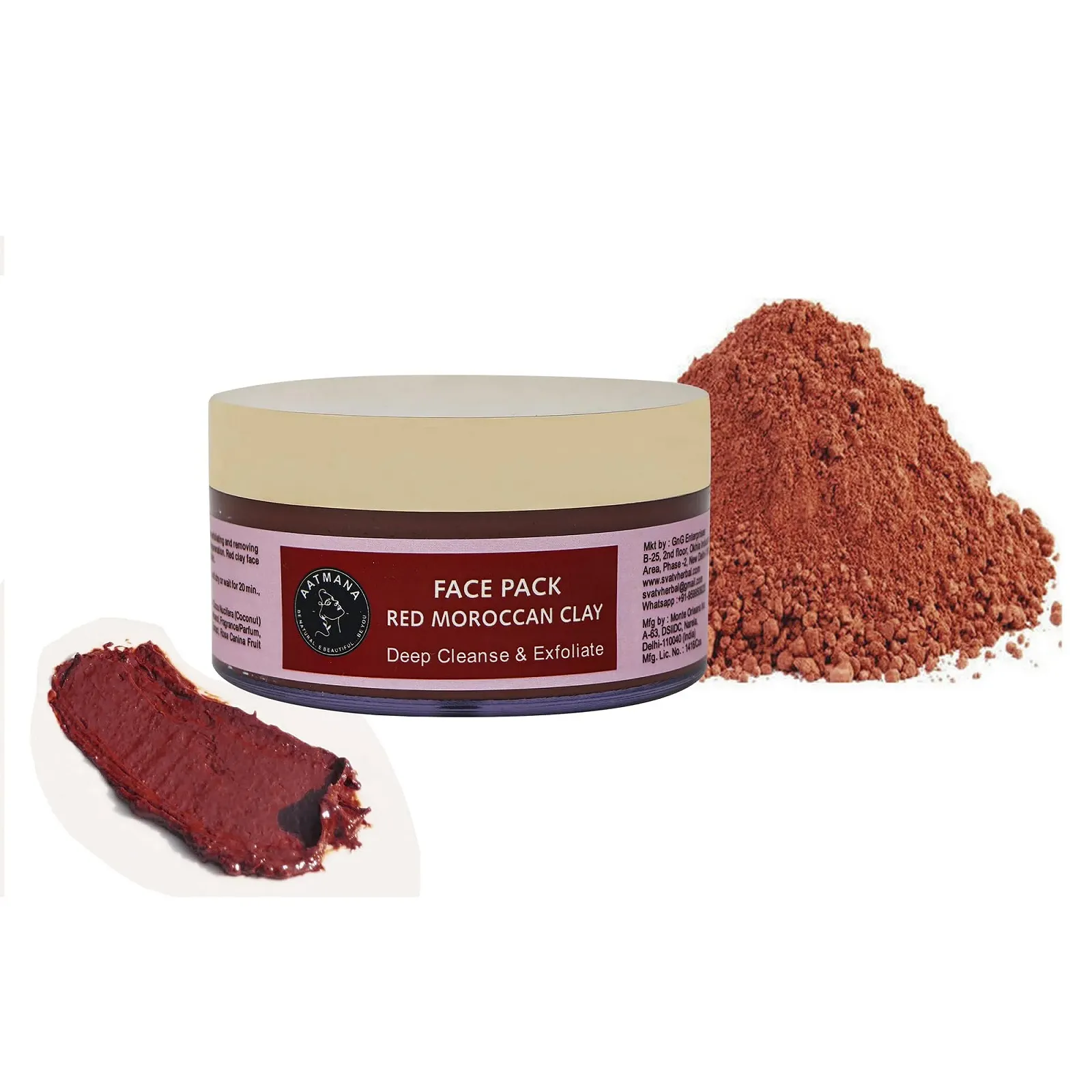 Маска для обличчя AATMANA Red Moroccan Clay, для пружності шкіри, 250 грам, фото №1
