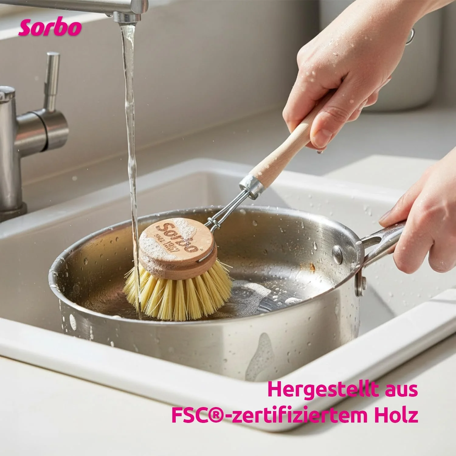 Щітка для посуду дерев'яна Sorbo Tampico FSC з гачком, фото №7