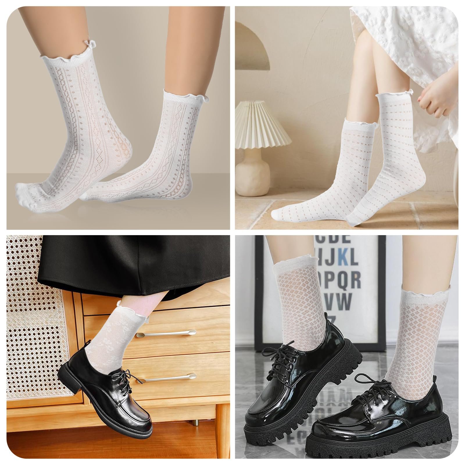 Носки Yolev 5 пар Женские, Белые Хлопковые Носки с Рюшами, Спортивные Носки, Удобные, Дышащие Носки, Однотонные Балетные Носки, Носки до Щиколотки для Женщин и Девочек, фото №6
