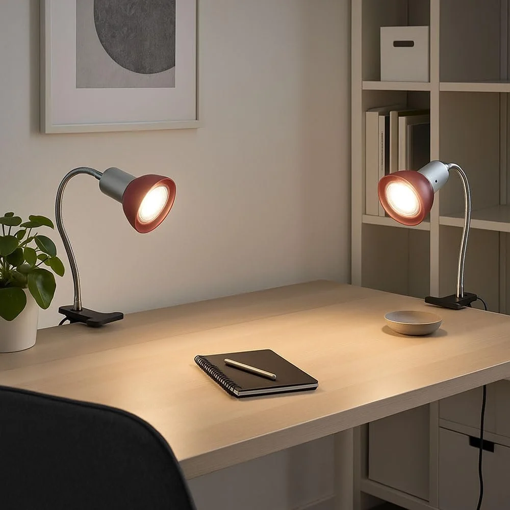 Лампа на прищіпці etc-shop LED з вилкою, рухома, 1 x LED 3 Вт 250 лм 3000 K, 34 x 9 x 6.1 см, срібляста з червоним склом [Набір із 4 шт.], фото №3