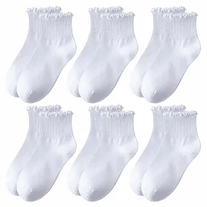 Шкарпетки з рюшами Жіночі шкарпетки з рюшами 6 шт. Білий - Фото 1