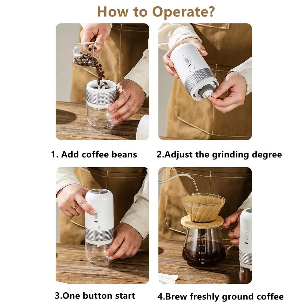 Електрична кавомолка, портативна, регульована, керамічна для кавових зерен, маленька, фото №3