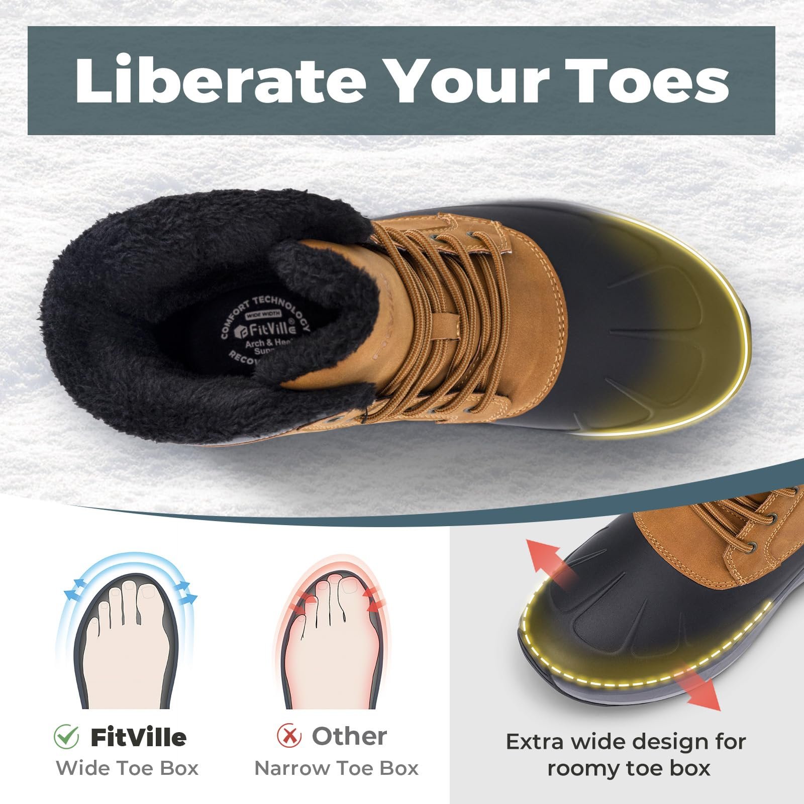 Черевики зимові FitVille Extra Wide Waterproof Lined Snow Boots Short Shaft Non-Slip Shoes, фото №2