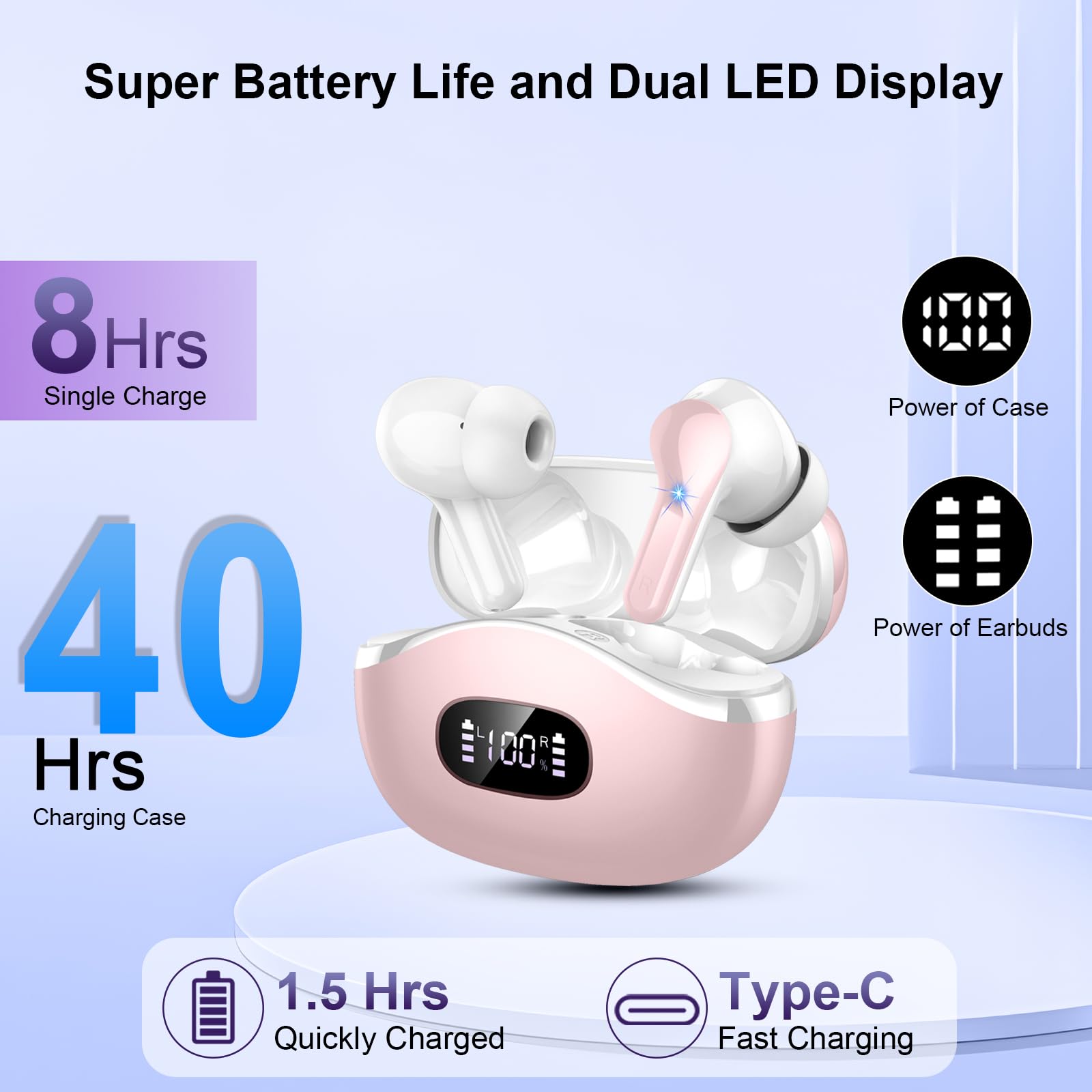 Беспроводные наушники AOTONOK Bluetooth 5.3 с 4 ENC микрофонами для подавления шума Мини глубокий бас стереозвук, фото №3